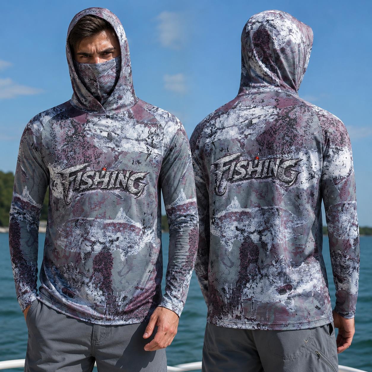 Fishing Mask Sun Protection - Angelshirt mit Kapuze für Herren Angelkleidung