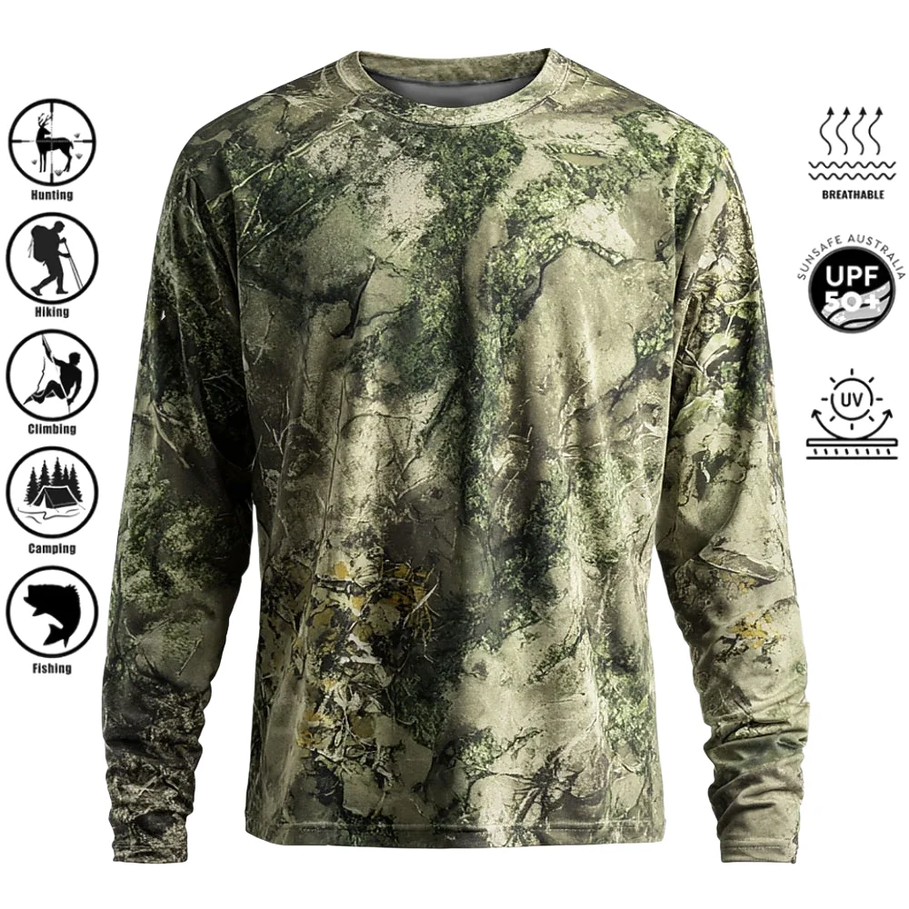 Fishing Shirt Uv Protection - Herren Langarm-T-Shirt aus Polyester mit 3D-Camo-Druck,